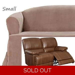 Small Dual Reclining LOVESEAT Slipcover T Cushion Suede Taupe Low Back